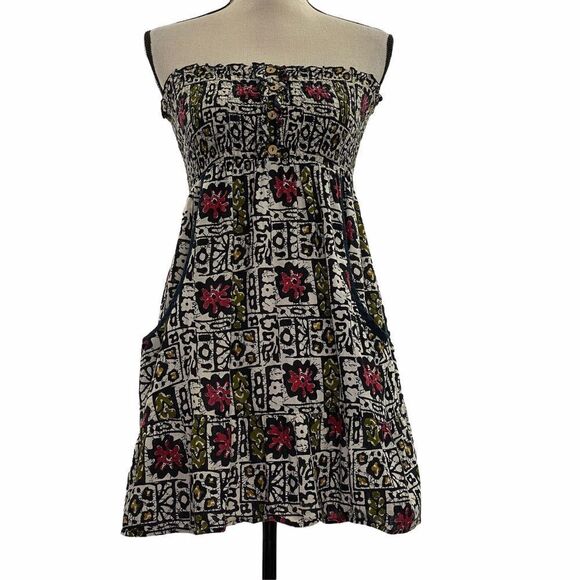 Dresses & Skirts - ABSTRACT Cartoon Floral Strapless Button Dress
